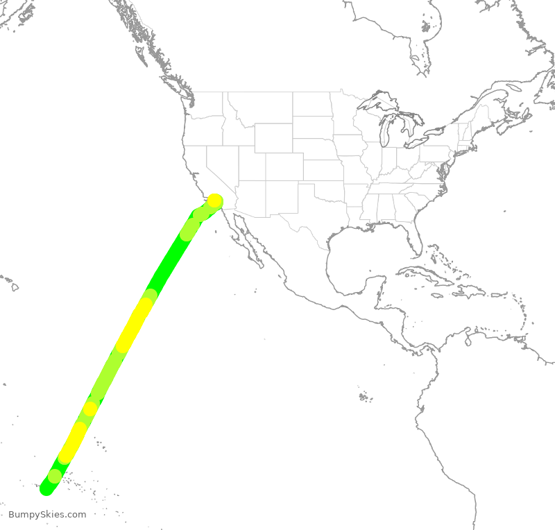Turbulence forecast map for THT102, TAA to LAX