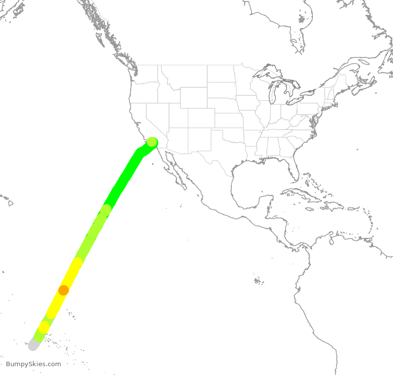 Turbulence forecast map for THT402, PPT to LAX