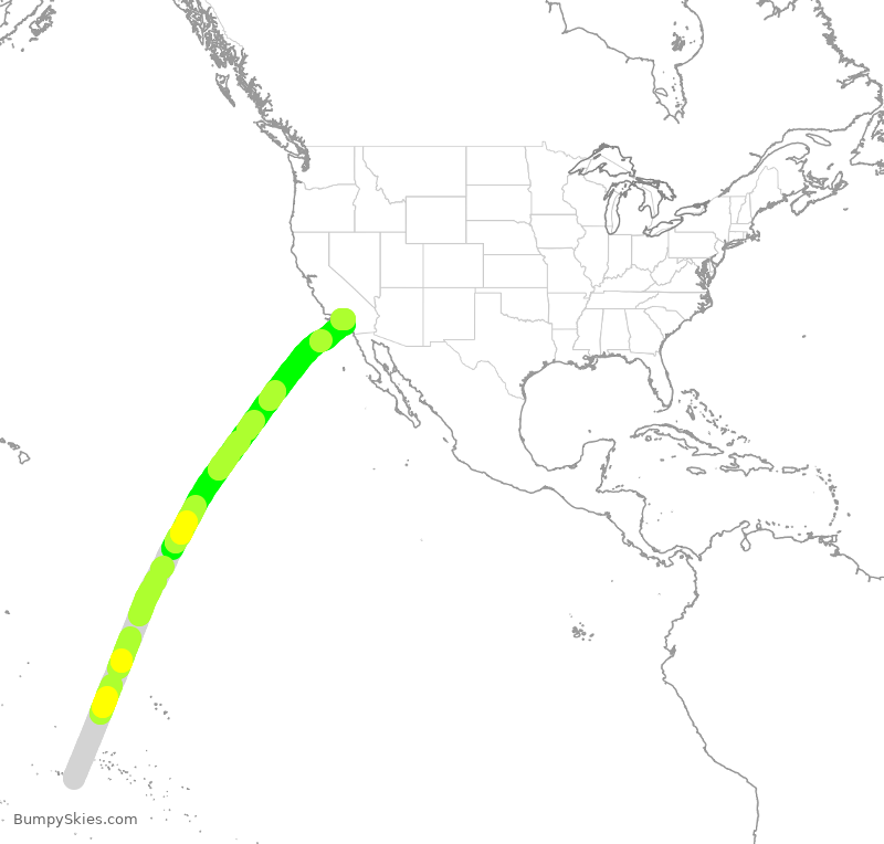 Turbulence forecast map for THT502, PPT to LAX