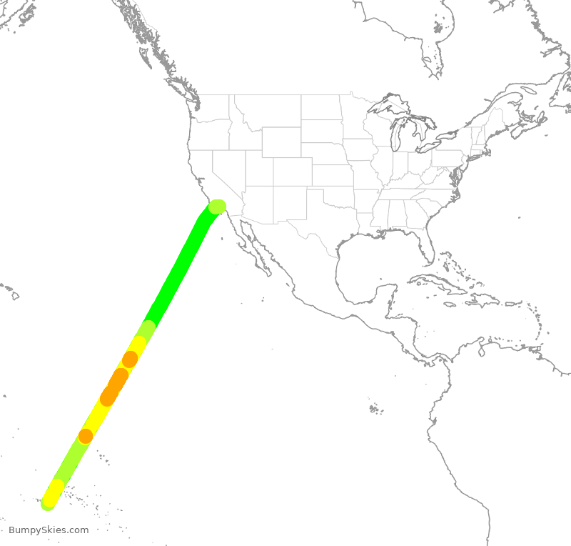 Turbulence forecast map for THT7, LAX to PPT