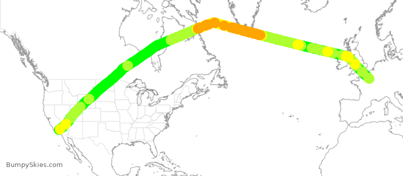 Turbulence forecast map for THT8, LAX to CDG