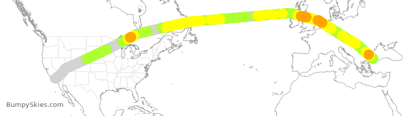 Turbulence forecast map for THY10, LAX to TFM