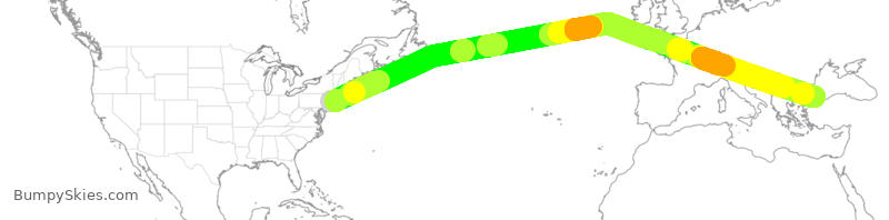 Turbulence forecast map for THY112, JFK to IST