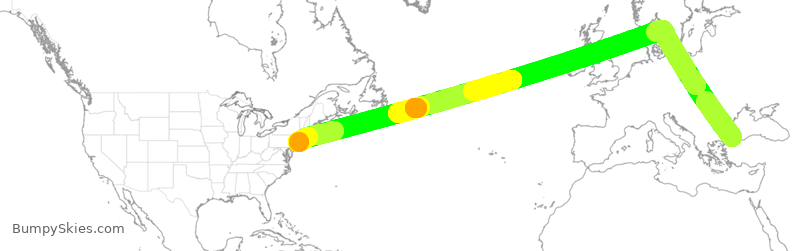 Turbulence forecast map for THY11, TFM to JFK