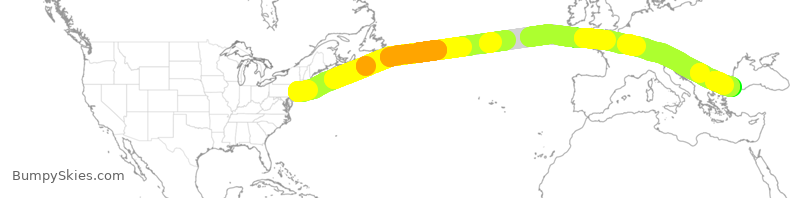 Turbulence forecast map for THY12, JFK to TFM