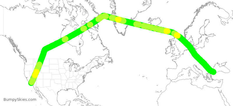 Turbulence forecast map for THY12, LAX to IST