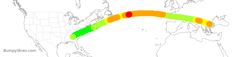 Turbulence forecast map for THY131, IST to ATL