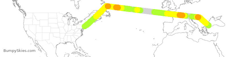 Turbulence forecast map for THY14, JFK to TFM
