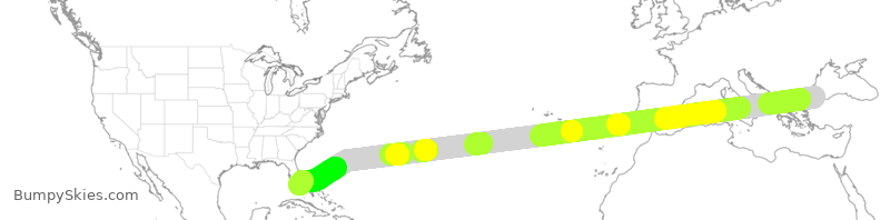 Turbulence forecast map for THY157, IST to MIA