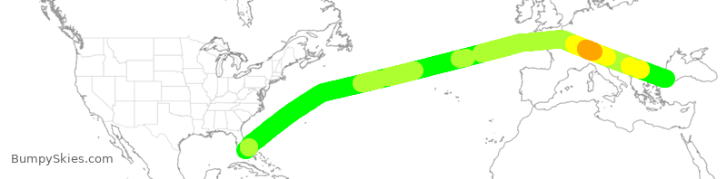 Turbulence forecast map for THY158, MIA to IST