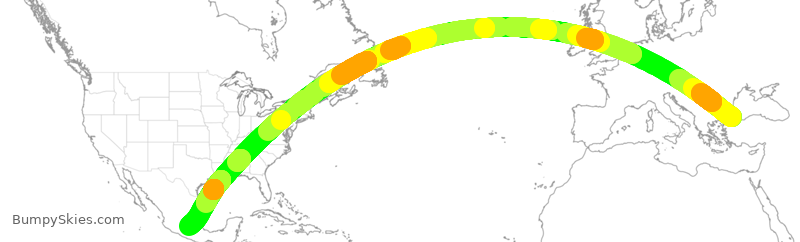 Turbulence forecast map for THY181, IST to MEX