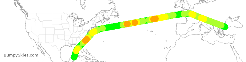 Turbulence forecast map for THY181, CUN to IST