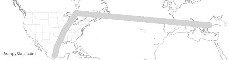 Turbulence forecast map for THY184, IST to MEX