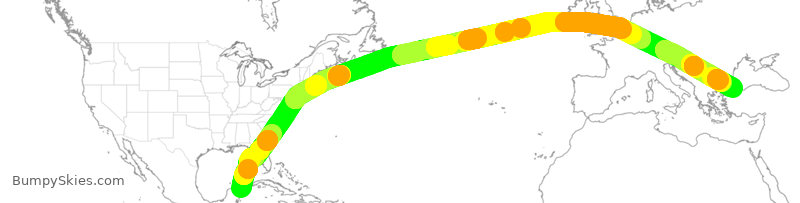 Turbulence forecast map for THY184, CUN to IST