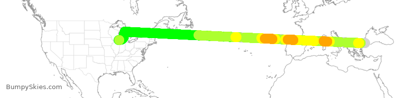 Turbulence forecast map for THY185, IST to ORD