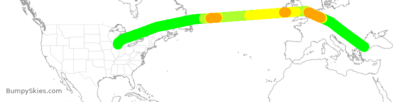 Turbulence forecast map for THY186, ORD to IST