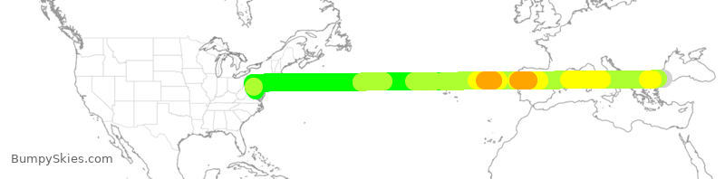 Turbulence forecast map for THY187, IST to IAD
