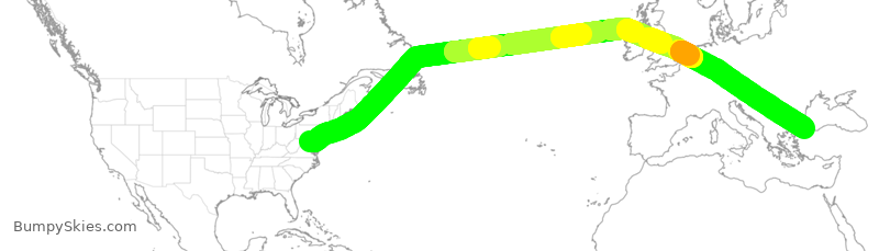 Turbulence forecast map for THY188, IAD to IST