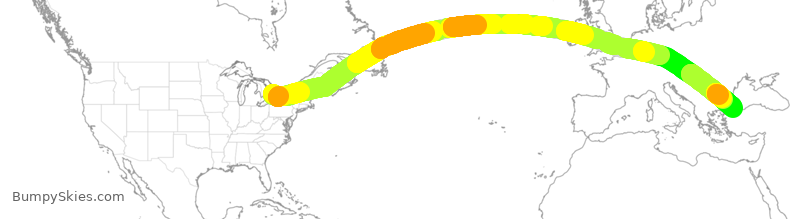 Turbulence forecast map for THY18, YYZ to IST