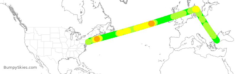 Turbulence forecast map for THY1, TFM to JFK