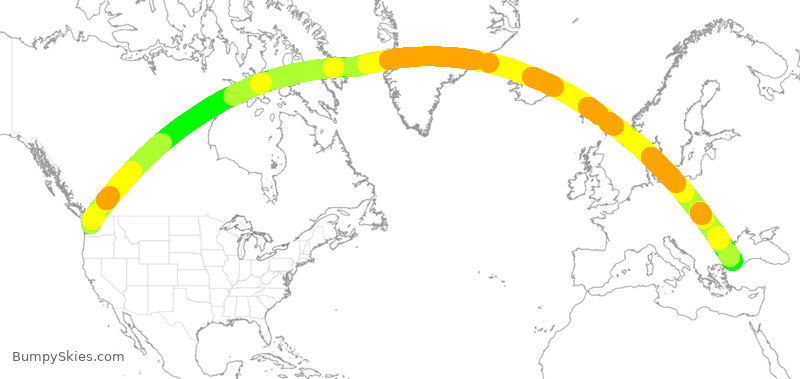 Turbulence forecast map for THY204, SEA to IST