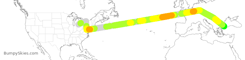 Turbulence forecast map for THY206, DTW to IST