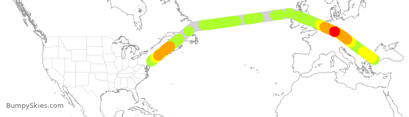 Turbulence forecast map for THY30, EWR to IST
