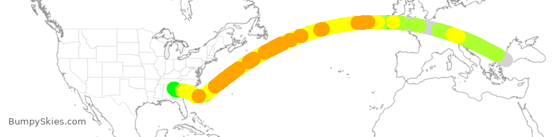 Turbulence forecast map for THY31, IST to ATL