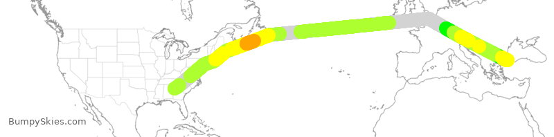 Turbulence forecast map for THY32, ATL to IST