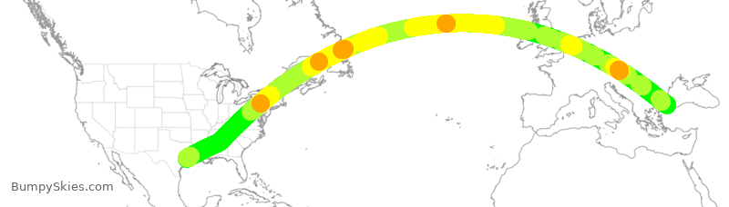 Turbulence forecast map for THY33, IST to IAH