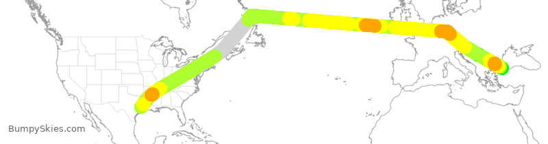 Turbulence forecast map for THY34, IAH to IST