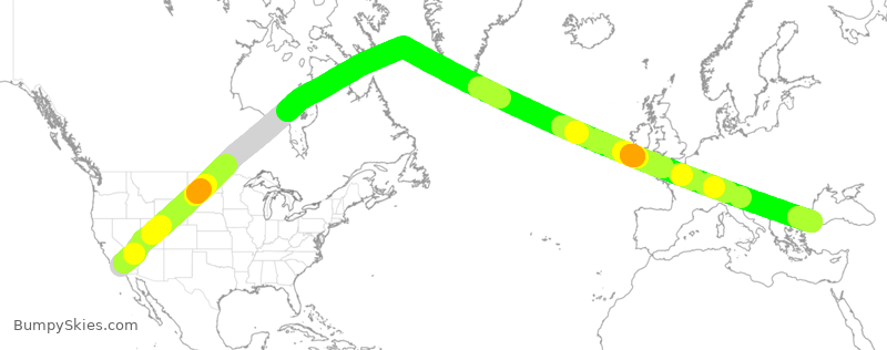 Turbulence forecast map for THY3744, LAX to IST