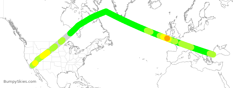 Turbulence forecast map for THY3746, LAX to IST