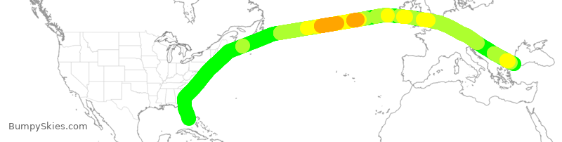 Turbulence forecast map for THY41, MIA to IST