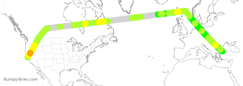Turbulence forecast map for THY4920, SFO to IST