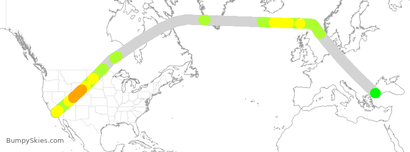 Turbulence forecast map for THY4938, LAX to IST