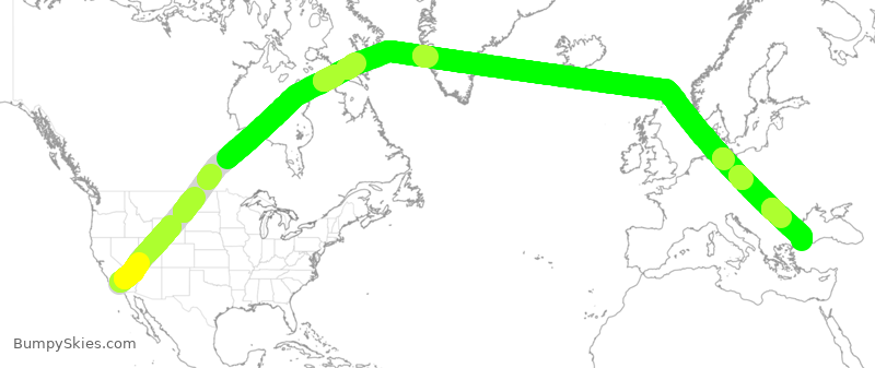 Turbulence forecast map for THY4940, LAX to IST