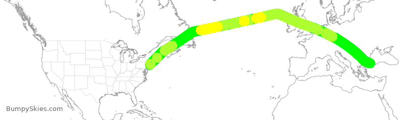 Turbulence forecast map for THY4, JFK to IST