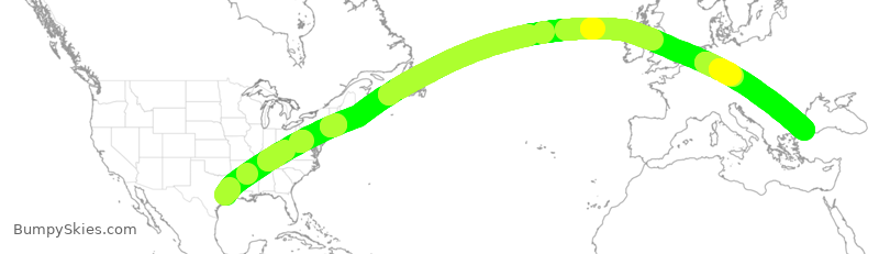 Turbulence forecast map for THY6016, IAH to IST