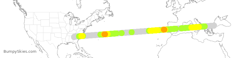 Turbulence forecast map for THY6019, IST to ATL