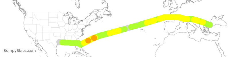 Turbulence forecast map for THY6034, IAH to IST