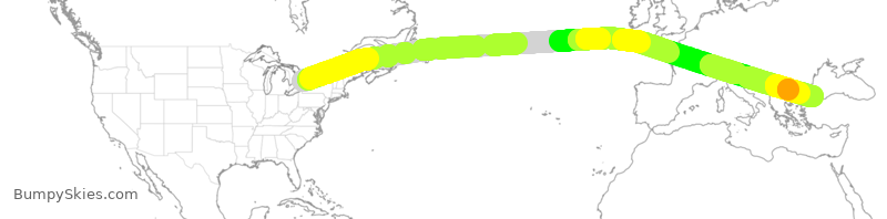 Turbulence forecast map for THY6045, YYZ to TFM