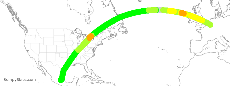 Turbulence forecast map for THY6067, LGG to MMSM