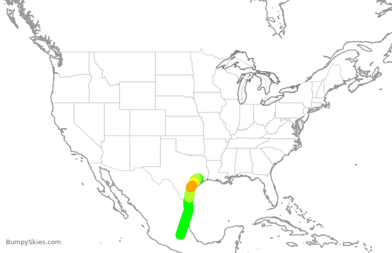 Turbulence forecast map for THY6068, MMSM to IAH