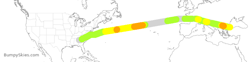 Turbulence forecast map for THY6076, ATL to TFM