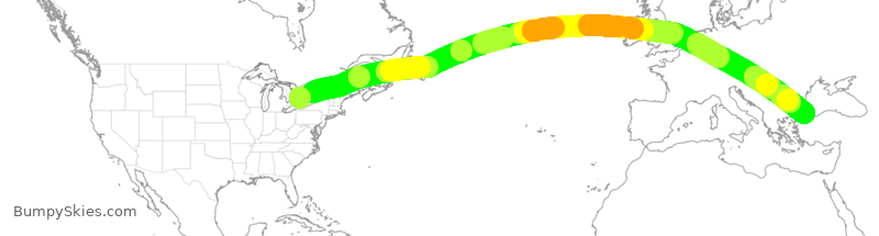 Turbulence forecast map for THY6084, YYZ to IST