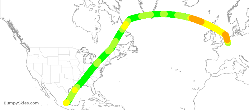 Turbulence forecast map for THY6087, LGG to MMSM