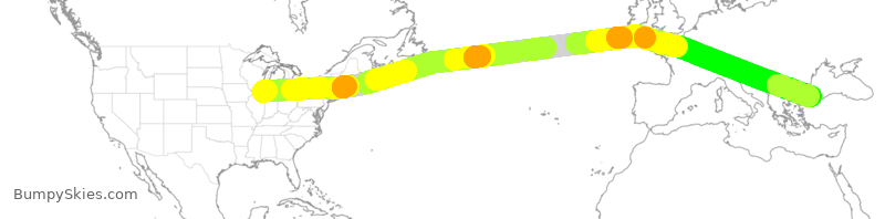 Turbulence forecast map for THY6092, ORD to IST