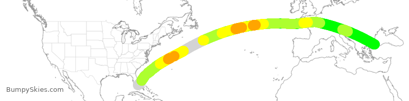 Turbulence forecast map for THY6622, MIA to IST