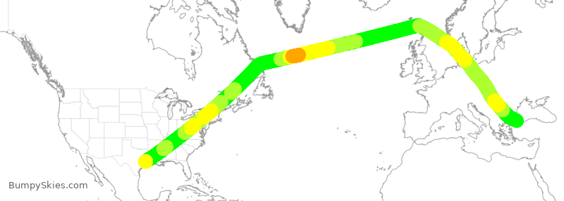 Turbulence forecast map for THY6627, IAH to IST